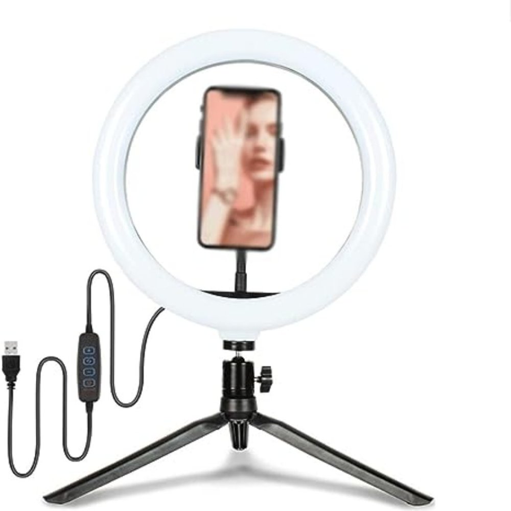 Selfie Ring Light with Cell Phone Holder & Tripod Stand, Dimmable
